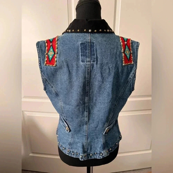Hairston Roberson Ropa | Vintage Denim Studded Embroidered  Vest | Size S - Picture 8 of 10